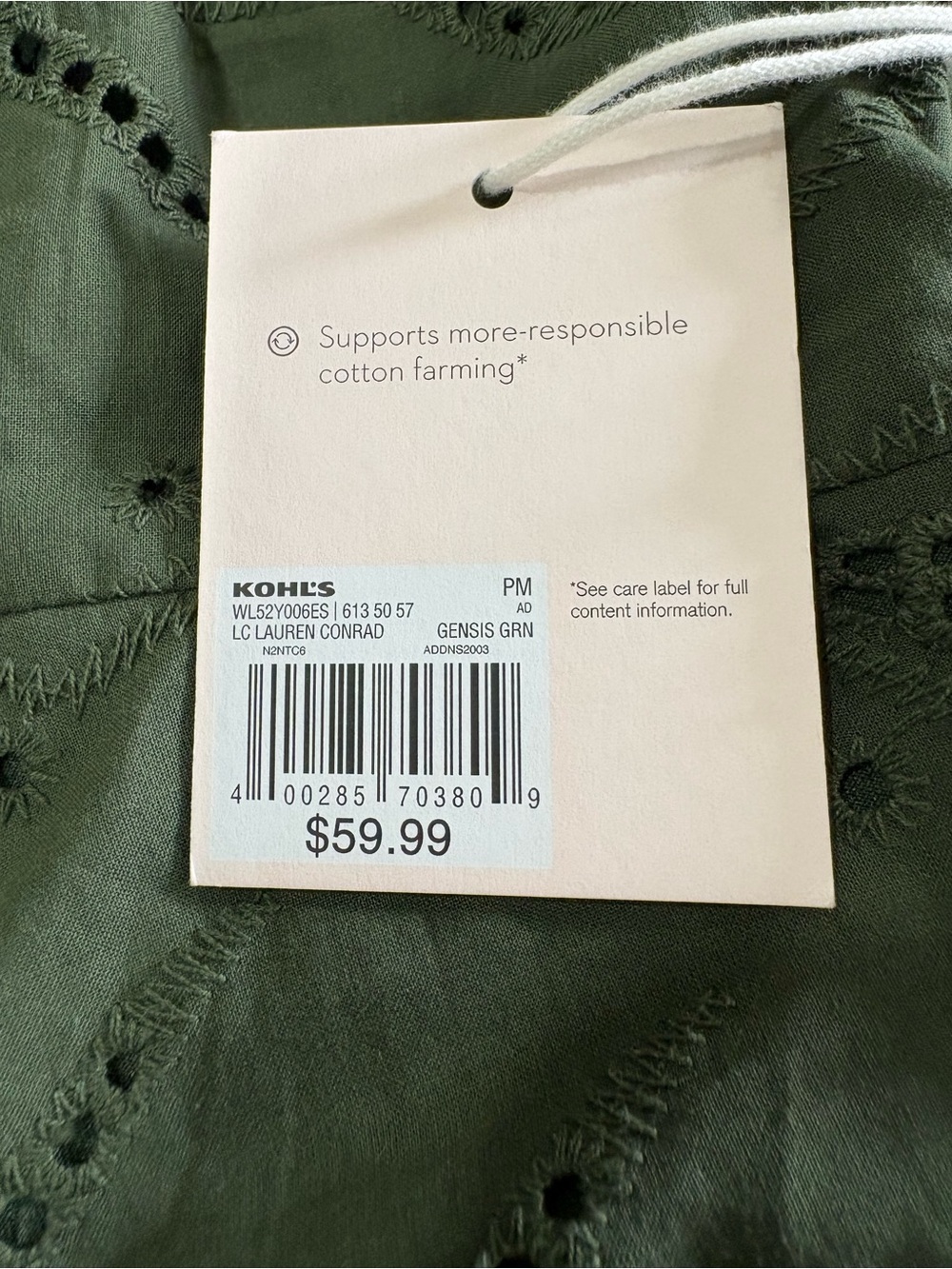 LC Lauren Conrad Petites Eyelet Mini Dress Puff Sleeve Olive Green Size PM NWT - Picture 4 of 7
